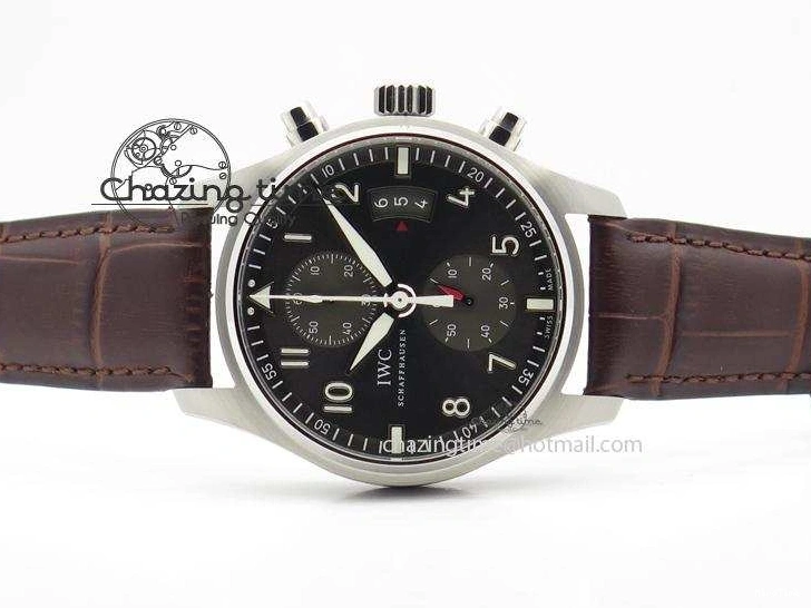 MIROTIME 0204 Cozy Pilot Chrono SS IW387802 V6F 1:1 Best Edition On Brown Leather Strap A 7323